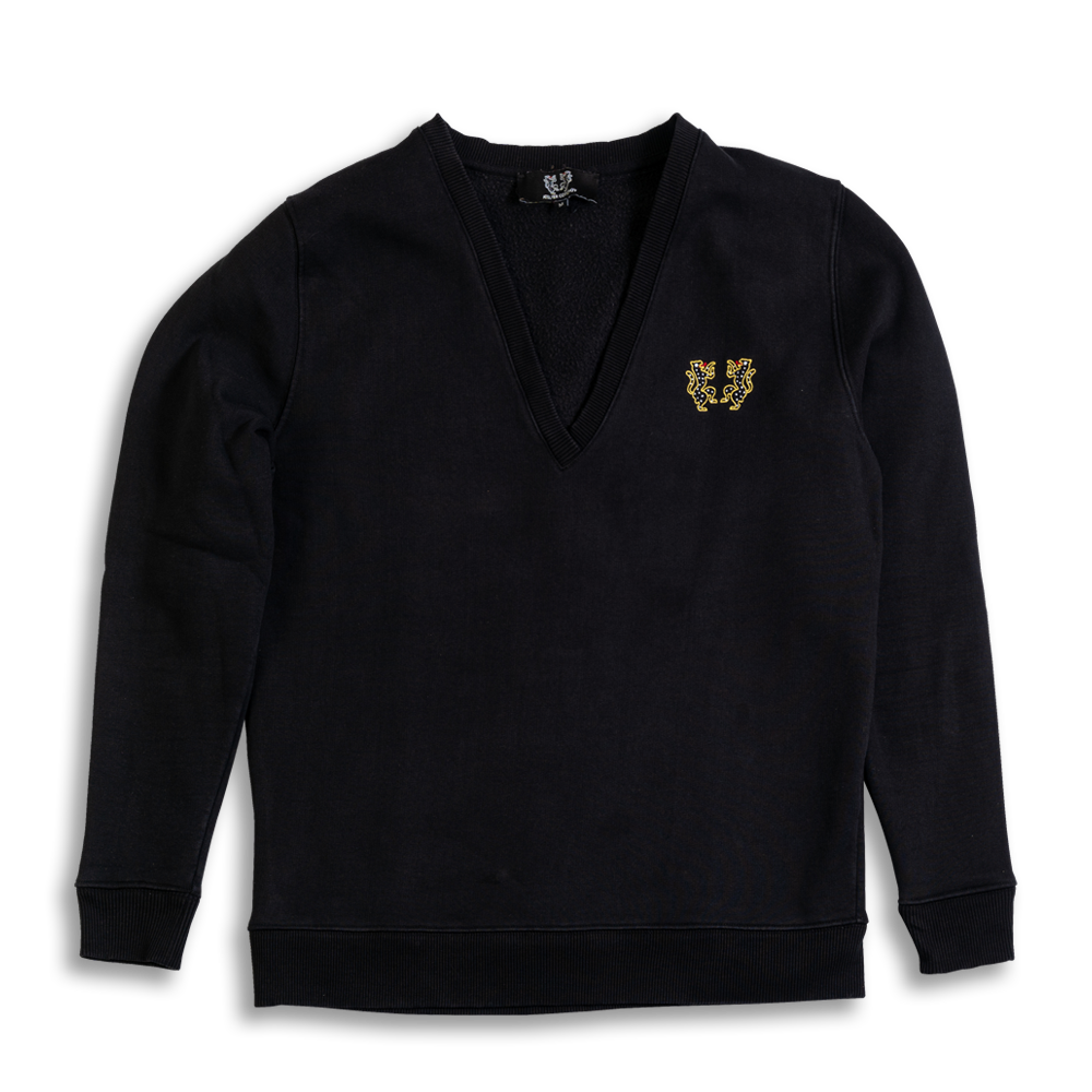 Sweat col V - Femme - Noir