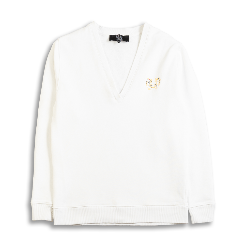 Sweat col V - Femme - Blanc