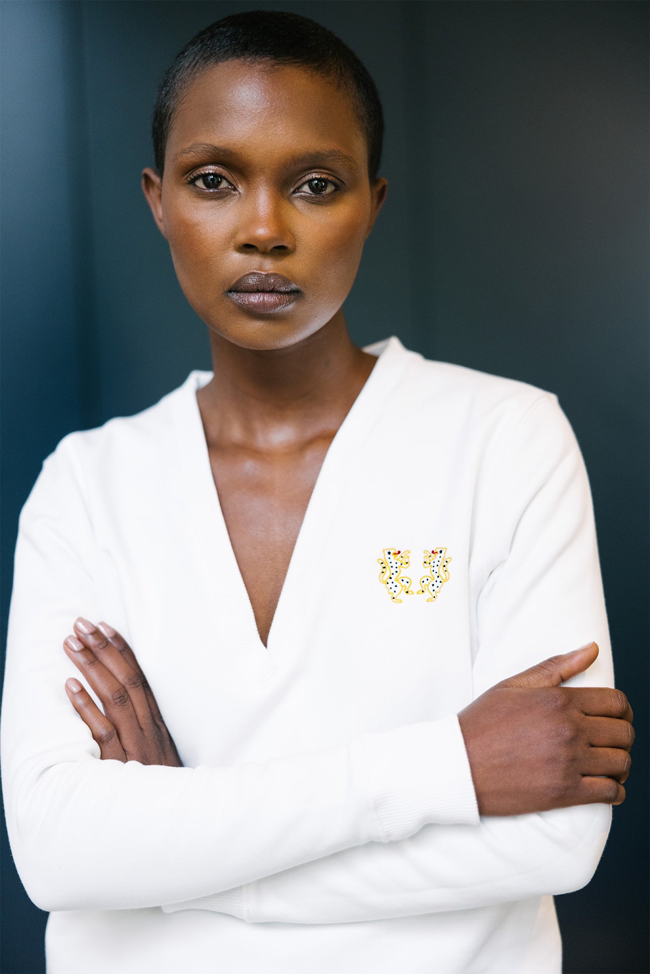 Sweat col V - Femme - Blanc
