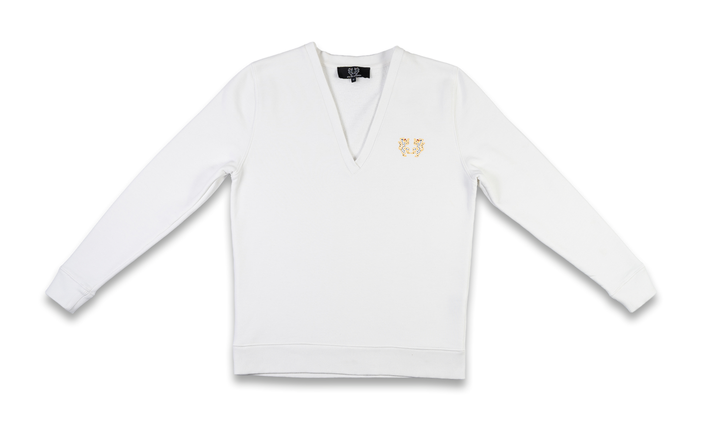 Sweat col V - Femme - Blanc