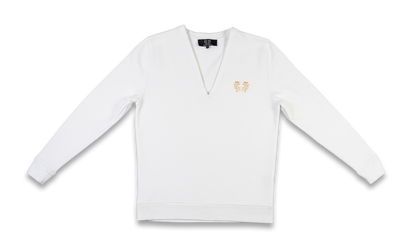 Sweat col V - Femme - Blanc
