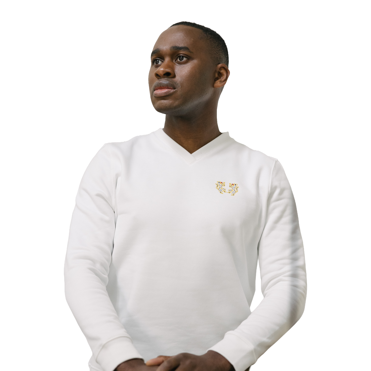 Sweat col V - Homme - Blanc