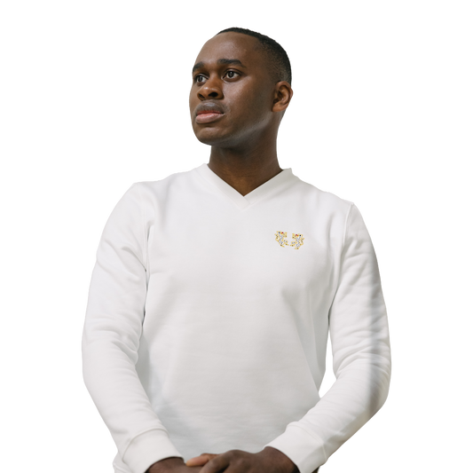 Sweat col V - Homme - Blanc