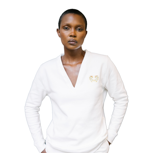 Sweat col V - Femme - Blanc