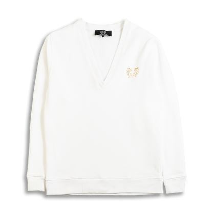 Sweat col V - Femme - Blanc